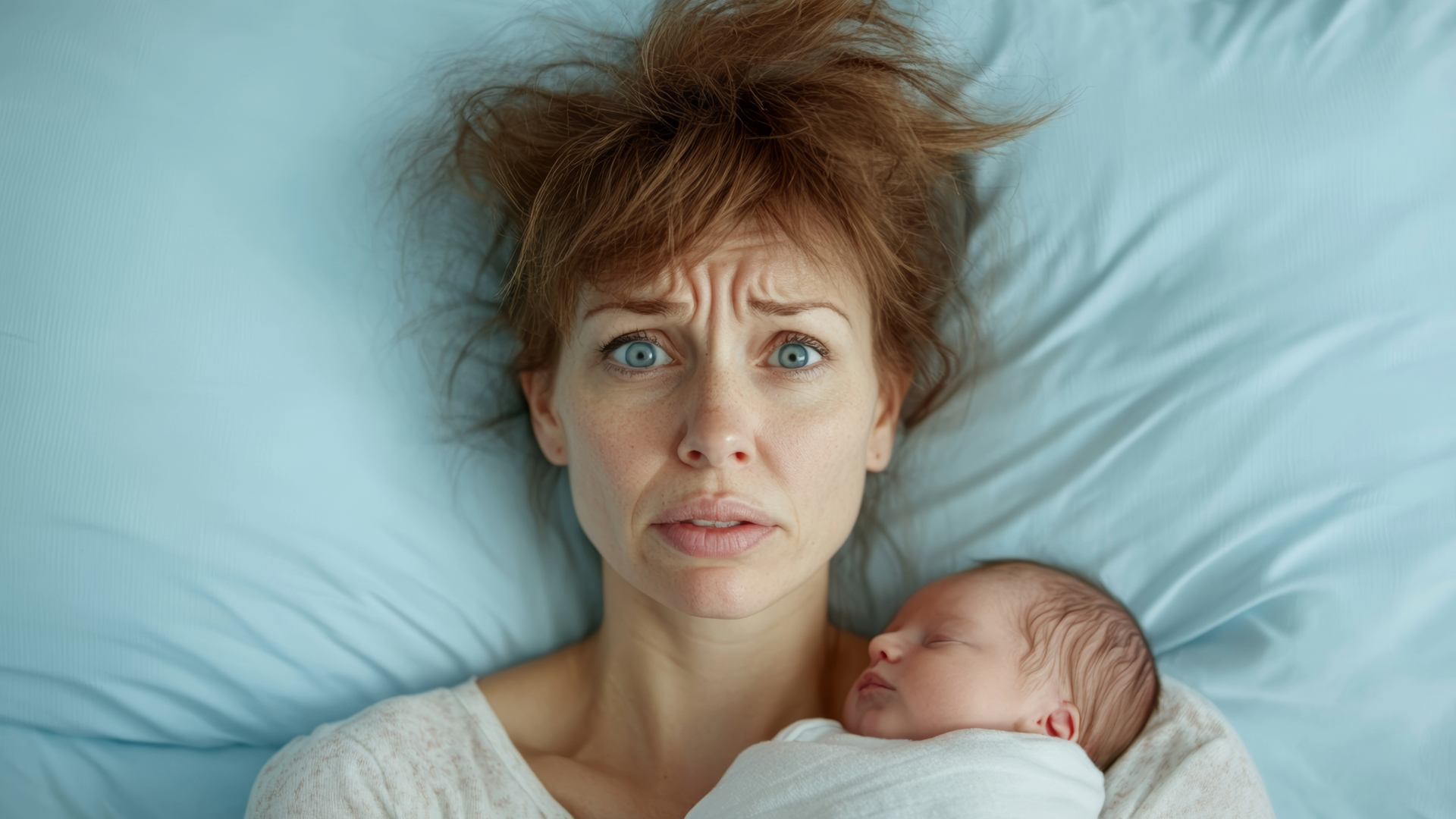 “Mujer sosteniendo a su bebé con expresión tranquila y luz natural entrando por una ventana”